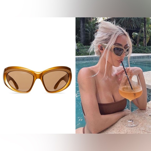 Balenciaga D Frame Wrap Sunglasses in Gold - As seen on Kim Kardashian